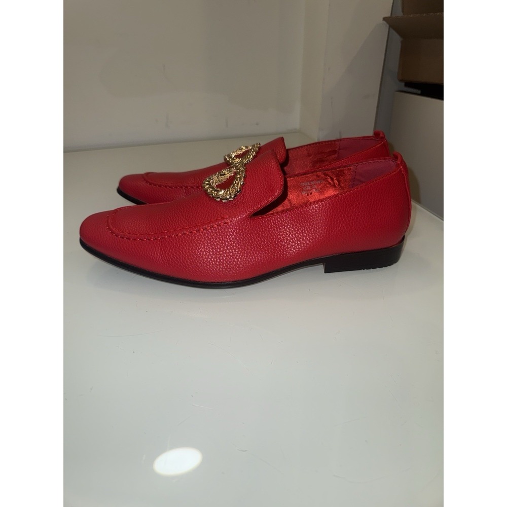 After Midnite Red with Gold Lion Emblem Slip-on Men's Dress Shoes Style # 6911 - Picture 3 of 10
